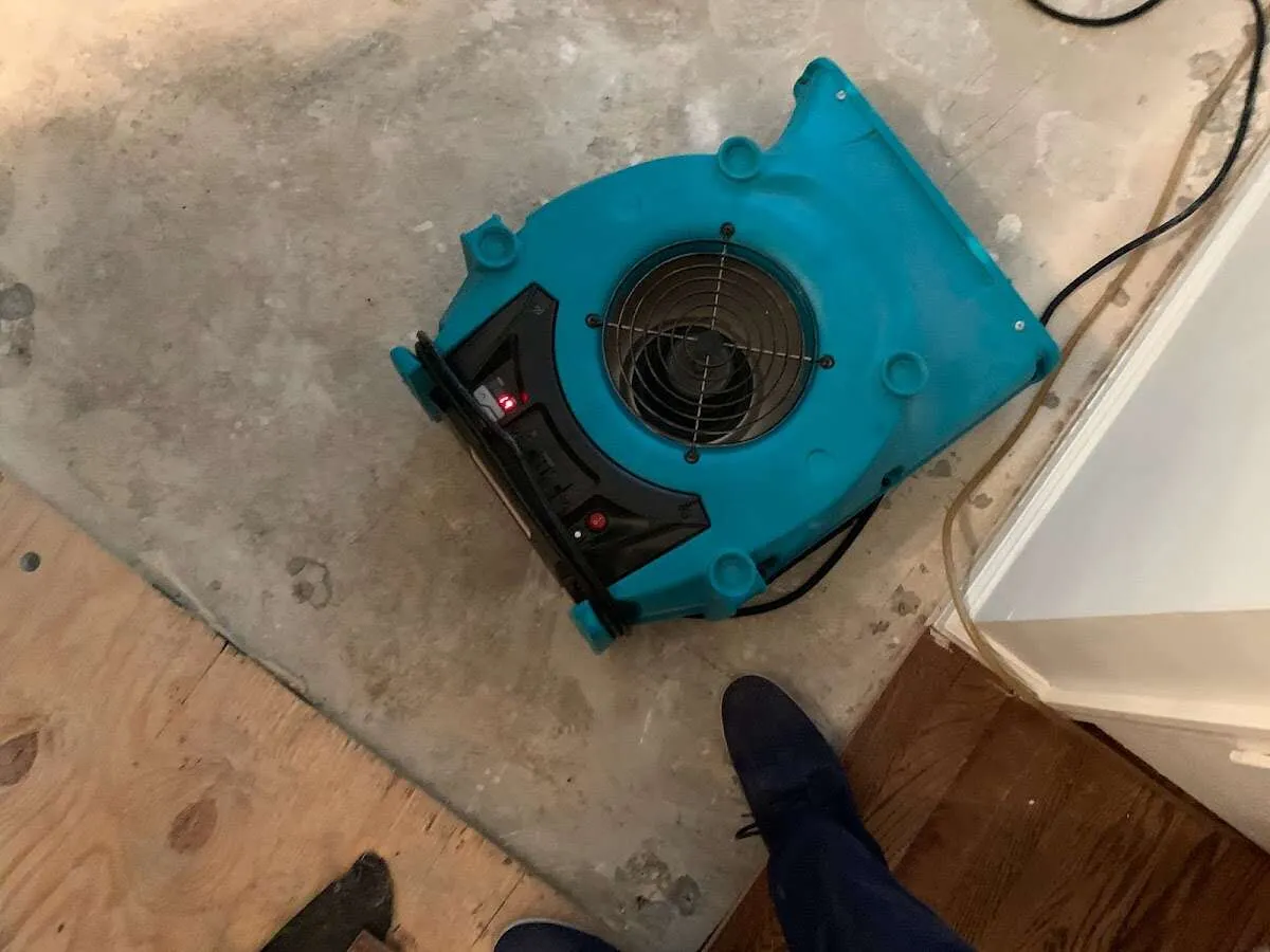 Air mover drying subfloor during Leak Detection & Repair in Bladensburg